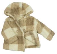 Smetnaovo-béžová kostkovaná huňatá zateplená bunda s kapucí zn. Nutmeg