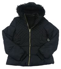 Černá prošívaná šusťáková zimní bunda s kapucí s kožešinou zn. Tammy