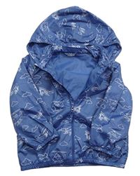 Modrá šusťáková jarní bunda s letadly a kapucí zn. H&M