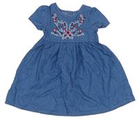 Modré šaty riflového vzhledu s výšivkami květů zn. Primark