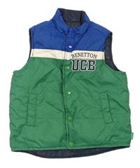 Zeleno-modrá šusťáková zateplená vesta s logem zn. Benetton
