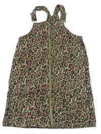 Khaki-růžové riflové laclové propínací šaty s leopardím vzorem zn. Matalan