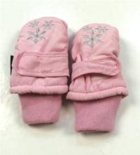 Růžové šusťákové zimní rukavice s vločkami 