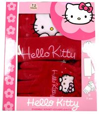 Nové - 3set - Červená fleecová čepice + šála + rukavice s Hello Kitty zn. Sanrio
