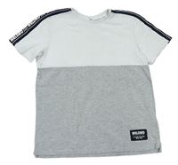 Šedo-bílo-černé melírované tričko s nášivkou a nápisy zn. H&M
