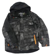 Černo-šedá melírovaná šusťáková lyžařská bunda s kapucí zn. C&A