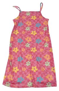 Růžové kostkované šaty s květy zn. Primark