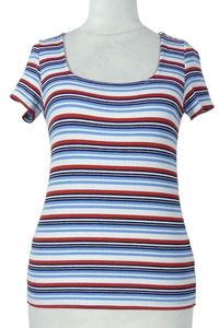Dámské modro-červeno-bílé pruhované žebrované tričko zn. M&Co
