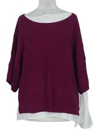 Dámský purpurový svetr s bílou halenkovou vsadkou zn. Grace