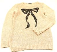 Světlerůžový melírovaný pletený svetr s mašličkou z flitrů zn. George