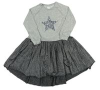 Šedo-černo-stříbrné šaty s hvězdičkou zn. C&A