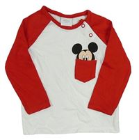 Bílo-červené triko s Mickey mousem zn. Disney