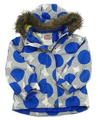 Šedo-modrá puntíkatá šusťáková zimní bunda s kapucí zn. Mini Boden