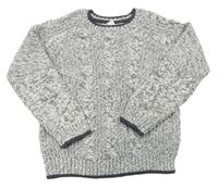 Bílo-šedý melírovaný svetr s copánkovým vzorem zn. F&F