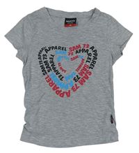 Šedé melírované tričko s nápisy ve tvaru srdce zn. Sam73