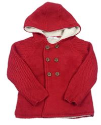 Červený propínací zateplený svetr s kapucí zn. M&S