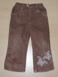 Hnědé sametové riflové kalhoty s motýlky zn. Adams