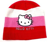 Růžovo-bílá pruhovaná čepice s Hello Kitty; vel. 110-128
