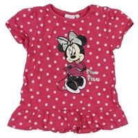Tmavorůžové melírované puntíkaté tričko s Minnie zn. Disney