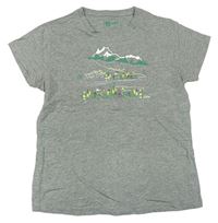 Šedé melírované tričko s horami a kytičkami zn. Higear 