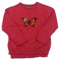 Malinový svetr s motýlkem s flitry zn. Inextenso 
