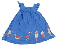 Modré lněné šaty s papoušky zn. John Lewis