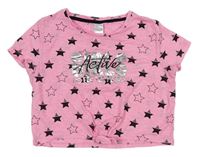 Neonově růžové crop tričko s hvězdičkami a nápisem zn. C&A