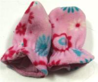 Růžové fleecové rukavičky s kytičkami 