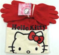 Nové - 2set - Červeno-smetanová čepička+rukavičky s Kitty zn. Sanrio