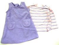 2Set - Fialové fleecové šaty s kytičkami + pruhované triko zn. early days