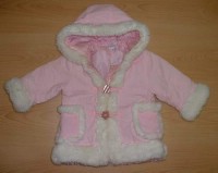 Růžový manžestrový zateplený kabátek s kapucí a kožíškem zn. Babble Boom