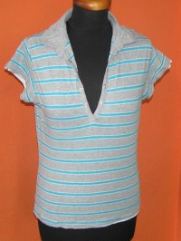 Dámské šedo-světlemodré pruhované tričko s límečkem zn. George