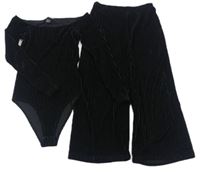2set - Černé sametové žebrované body + kalhoty zn. New Look