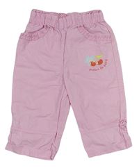 Růžové plátěné kalhoty s třeničkami zn. C&A