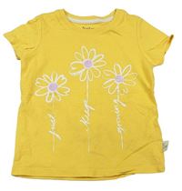 Žluté tričko s květy s flitry zn. Nutmeg
