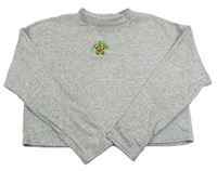Šedý melírovaný crop svetr s výšivkou zn. New Look