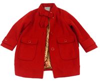 Červený vlněný jarní kabát s mašličkou zn. Next