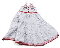 Bílo-modro-červené pruhované plátěné letní šaty s výšivkou zn. Mothercare