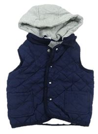 Tmavomodrá prošívaná šusťáková zateplená vesta s odepínací kapucí zn. F&F