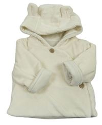 Krémový sametový zateplený kojenecký kabátek s kapucí zn. Tu
