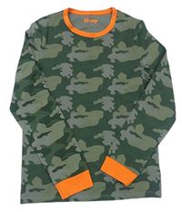 Khaki army pyžamové triko s oranžovými lemy zn. M&S
