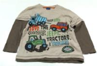 Béžovo-hnědé triko s autíčkem a traktorem zn. Cherokee