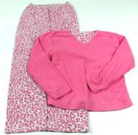 Růžovo-bílé fleecové pyžamo s leopardím vzorem zn. Primark essentials
