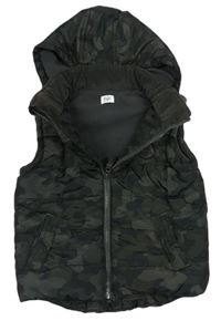 Khaki-šedá army šusťáková zateplená vesta s kapucí zn. F&F