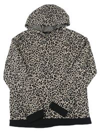 Světlerůžovo-černý svetr s leopardím vzorem a kapucí zn. George