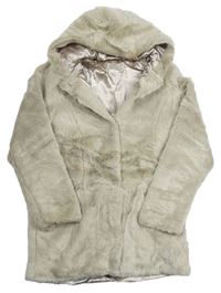Světlebéžový kožešinový podšitý kabát s kapucí zn. George