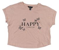 Růžové crop tričko s nápisy a motýlky zn. New Look