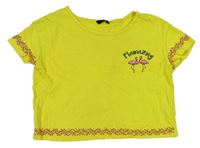Žluté crop tričko s obrázky s plameňáky zn. M&Co.