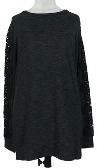 Dámské šedo-černé melírované úpletové triko s krajkou zn. Dorothy Perkins 