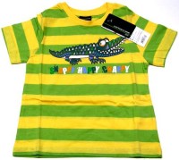 Outlet - Zeleno-žluté pruhované tričko s krokodýlem